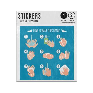 Picture of How To Wash Your Hands Illustration 9 Numbered Steps Clean And Dry Sticker Sheets Twin Pack