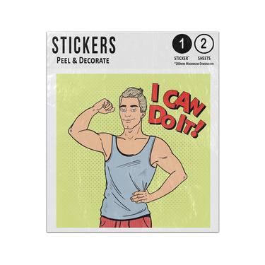 Picture of I Can Do It Strong Man Bodybuilder Showing Biceps Pop Art Style Sticker Sheets Twin Pack