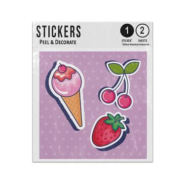 Picture of Ice Cream Strawberry Cherries Cute Pop Art Icons Sticker Sheets Twin Pack