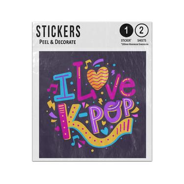 Picture of I Love K Pop Music Quote Hearts Music Notes Colourful Doodles Sticker Sheets Twin Pack