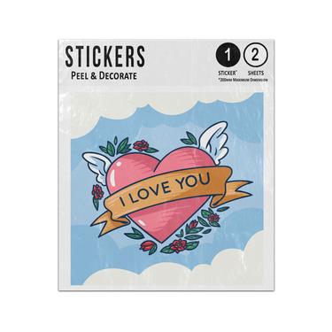 Picture of I Love You Gold Banner Red Heart With Wings Flowers Illustration Sticker Sheets Twin Pack