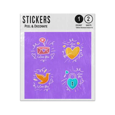 Picture of Letter Heart Arrow Dove Peace Padlock Hand Drawn Love Doodles Sticker Sheets Twin Pack