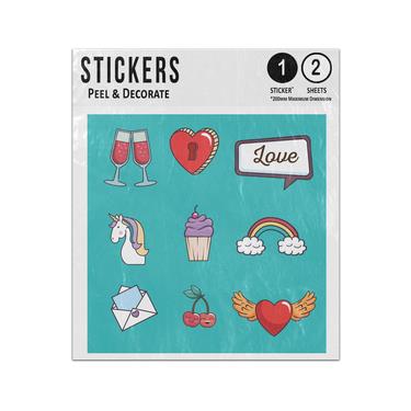 Picture of Love Bubble Heart Cake Cheeries Rainbow Cloud Wings Pop Art Set Sticker Sheets Twin Pack