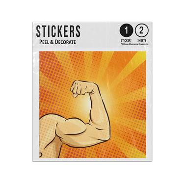 Picture of Man Muscle Biceps Arm Sunray Pop Art Style Drawing Illustration Sticker Sheets Twin Pack