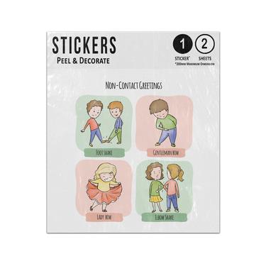 Picture of Non Contact Greetings Foot Shake Gentleman Bow Lady Elbow Shake Sticker Sheets Twin Pack
