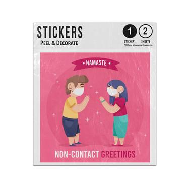 Picture of Non Contact Greetings Man Woman Wearing Masks Namaste Illustration Sticker Sheets Twin Pack