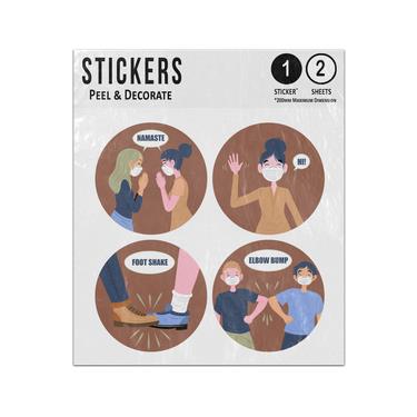 Picture of Non Contact Greetings Namaste Wave Foot Shake Elbow Bump People Sticker Sheets Twin Pack