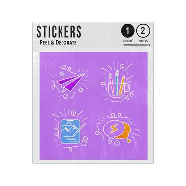 Picture of Paper Plane Pencils Drawings Speech Bubbles Hand Drawn Doodles Sticker Sheets Twin Pack