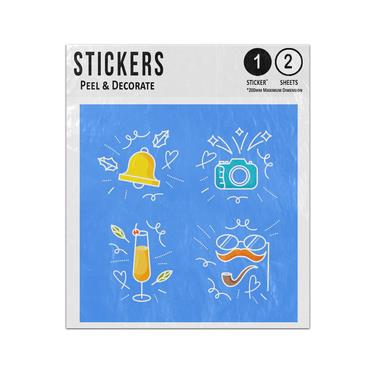 Picture of Ringing Bell Camera Drinks Face Costume Hand Drawn New Year Doodles Sticker Sheets Twin Pack