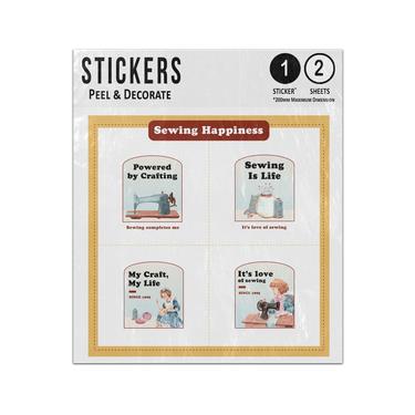 Picture of Sewing Happiness Crafting Love Quotes Machine Tools Woman Making Sticker Sheets Twin Pack