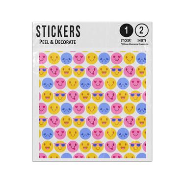 Picture of Smiley Emoticons Blue Yellow Pink Small Emojis Flat Style Pattern Sticker Sheets Twin Pack