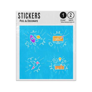 Picture of Spaceship Computer Origami Open Box Hand Drawn Creativity Doodles Sticker Sheets Twin Pack