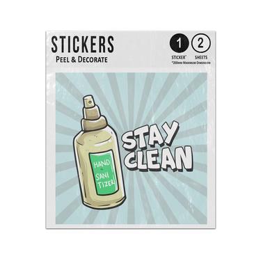 Picture of Stay Clean Message Hand Sanitiser Spray Bottle Illustration Sticker Sheets Twin Pack