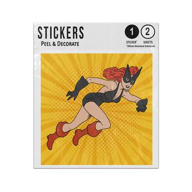 Picture of Superheroine Female Women Girl Character Running Pop Art Style Sticker Sheets Twin Pack