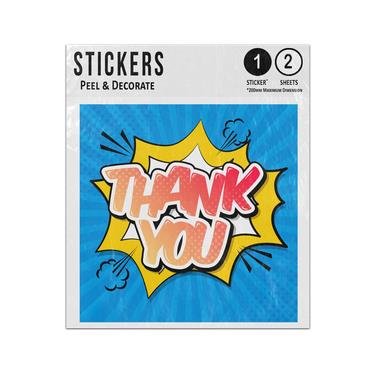 Picture of Thank You Speech Bubble Bold Text Comic Style Blue Rays Background Sticker Sheets Twin Pack