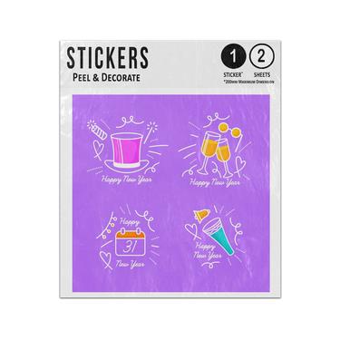 Picture of Top Hat Champagne Glasses Bells Hand Drawn New Year Doodles Sticker Sheets Twin Pack