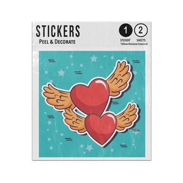 Picture of Two Red Love Hearts With Wings Flying Together Star Doodles Sticker Sheets Twin Pack