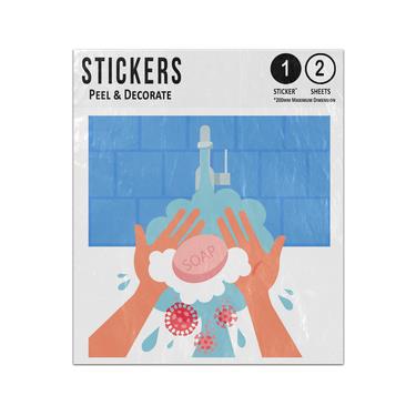 Picture of Washing Hands Faucet Soap Foam Scrub Prevent Virus Illustration Sticker Sheets Twin Pack