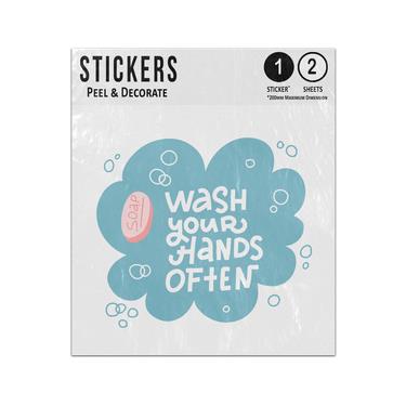 Picture of Wash Your Hands Often Lettering Phrase Message Soap Bubbles Doodles Sticker Sheets Twin Pack