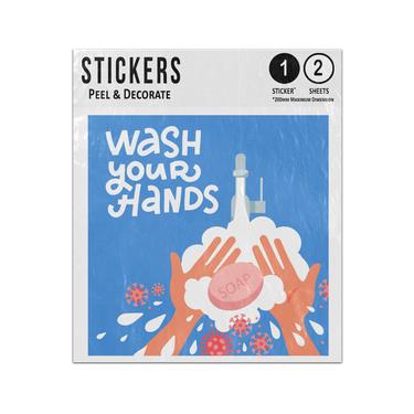 Picture of Wash Your Hands Tap Flowing Water Hands With Soap Bar Virus Drawing Sticker Sheets Twin Pack