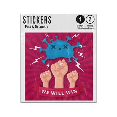 Picture of We Will Win Banner Raised Fists Defeat Virus Pandemic Sticker Sheets Twin Pack