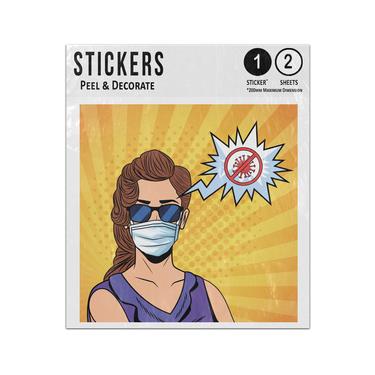 Picture of Woman Using Face Mask Stop The Spread Of Virus Speech Bubble Sticker Sheets Twin Pack