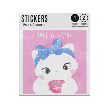 Picture of Cute Little Kitty Holding Cup Take A Break Message Sticker Sheets Twin Pack