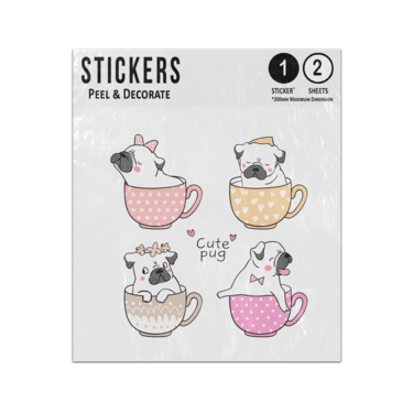 Picture of Cute Pug Dog In Tea Cups Sticker Sheets Twin Pack