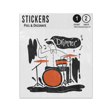 Picture of Drummer Man Playing Drums Music Sketch Doodle Style Sticker Sheets Twin Pack