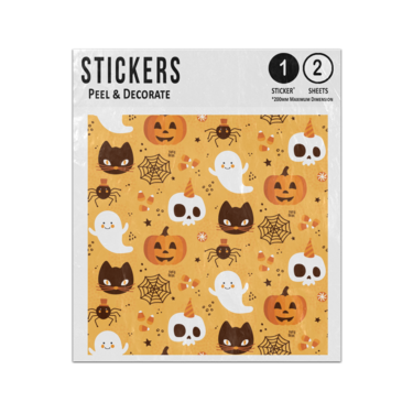 Picture of Halloween Seamless Skull Cat Pumpkin Pattern Sticker Sheets Twin Pack
