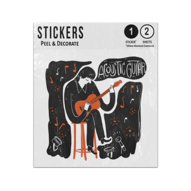 Picture of Hand Drawn Man Playing Acoustic Guitar Sketch Doodle Style Sticker Sheets Twin Pack