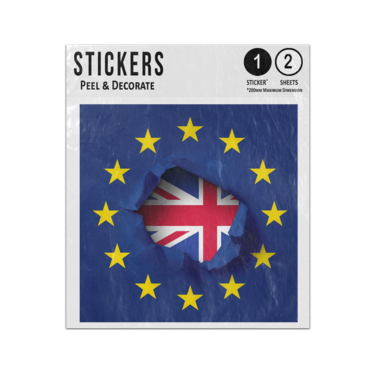 Picture of Brexit Uk European Flag Ripped Hole With Union Jack Sticker Sheets Twin Pack