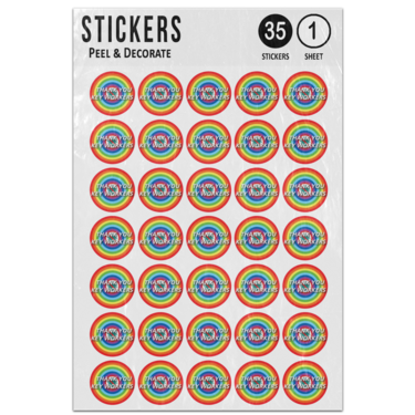 Picture of Thank You Key Workers Rainbow Circle Shape No Virus Prohibited Symbol Sticker Sheet