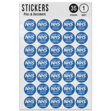 Picture of Thank You Nhs And Key Workers Blue Circle Shape Positive Message Sticker Sheet