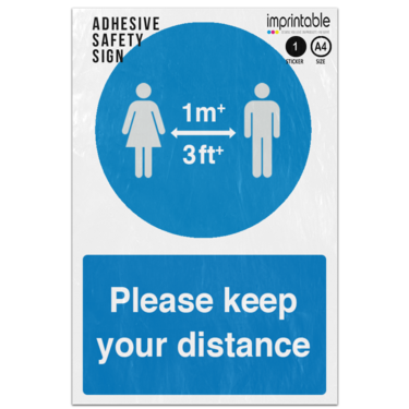 Picture of 1M 3Ft Rule 1 Metre Plus Please Keep Your Distance Blue Mandatory Adhesive Vinyl Sign