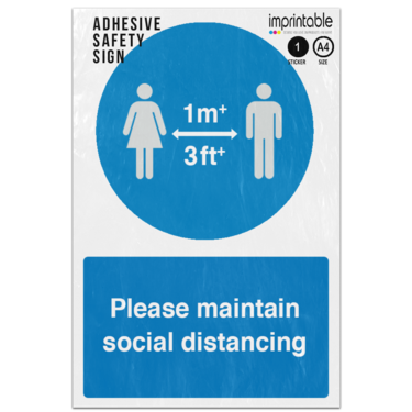 Picture of 1M 3Ft Rule 1 Metre Plus Please Maintain Social Distancing Blue Mandatory Adhesive Vinyl Sign