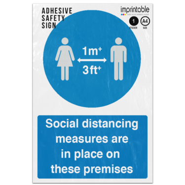 Picture of 1M 3Ft Rule 1 Metre Plus Social Distancing Measures In Place On These Premises Blue Mandatory Adhesive Vinyl Sign