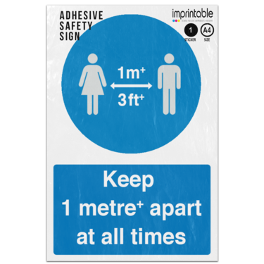 Picture of 1M 3Ft Rulekeep 1 Metre Plus Apart At All Times Blue Mandatory Adhesive Vinyl Sign