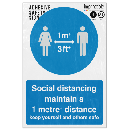 Picture of 1M 3Ft Rule Maintain A 1 Metre Plus Distance Keep Yourself And Others Safe Blue Mandatory Adhesive Vinyl Sign