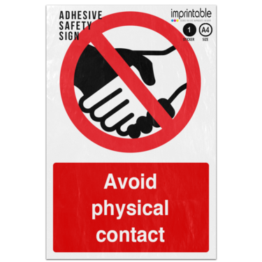 Picture of Avoid Physical Contact Shaking Hands Red Circle Backslash Diagonal No Prohibited Adhesive Vinyl Sign