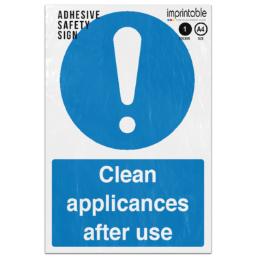 Picture of Clean Appliances After Use Blue Mandatory Adhesive Vinyl Sign
