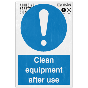 Picture of Clean Equipment After Use Blue Mandatory Adhesive Vinyl Sign