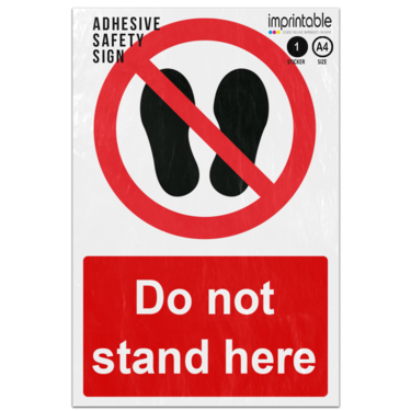 Picture of Do Not Stand Here Feet Shoes Red Circle Backslash Diagonal No Prohibited Adhesive Vinyl Sign