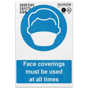 Picture of Face Coverings Must Be Used At All Times Blue Mandatory Adhesive Vinyl Sign