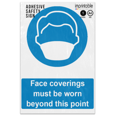 Picture of Face Coverings Must Be Worn Beyond This Point Blue Mandatory Adhesive Vinyl Sign