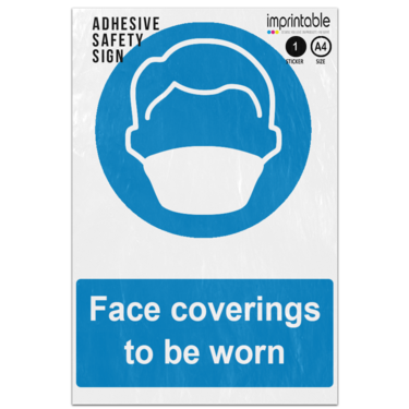 Picture of Face Coverings To Be Worn Blue Mandatory Adhesive Vinyl Sign