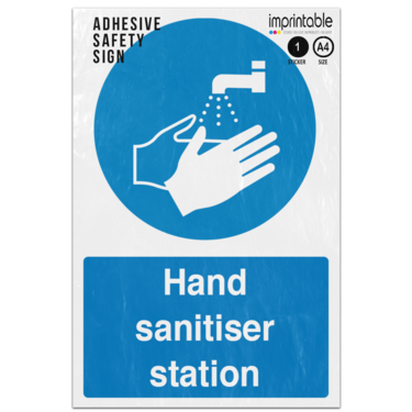 Picture of Hand Sanitiser Station Blue Mandatory Adhesive Vinyl Sign