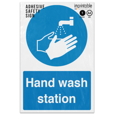 Picture of Hand Wash Station Blue Mandatory Adhesive Vinyl Sign