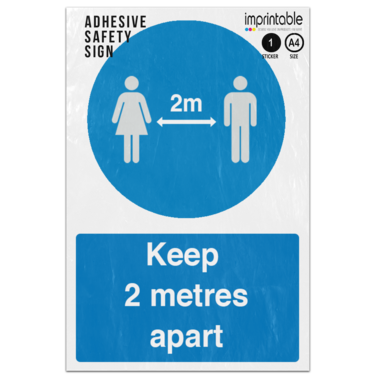 Picture of Keep 2 Metres Apart Blue Mandatory Adhesive Vinyl Sign
