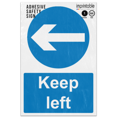 Picture of Keep Left Arrow Blue Circle Mandatory Adhesive Vinyl Sign